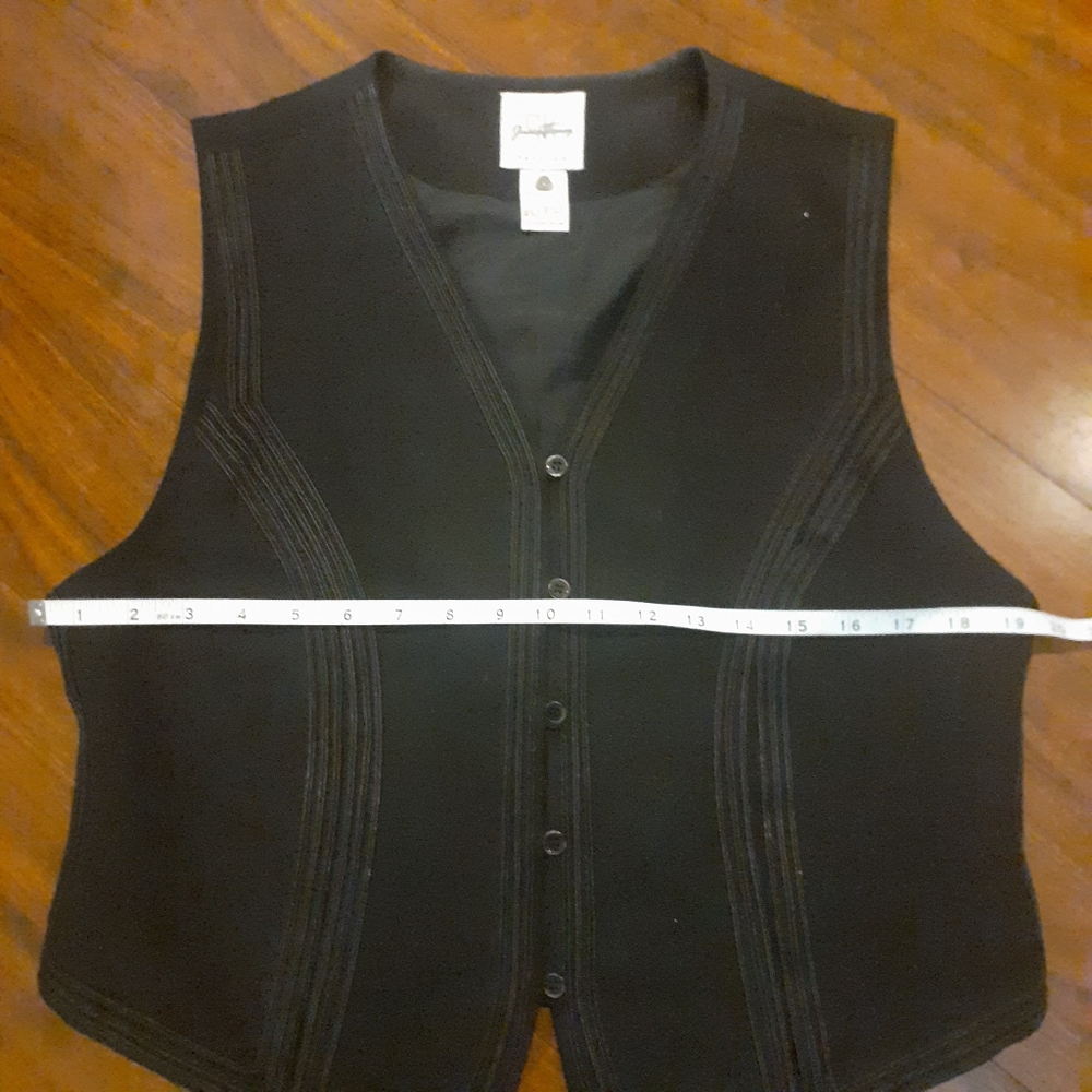 Vintage Jessica Tierney 100% Wool Waistcoat Vest Black Piped Size 12P - Picture 7 of 10